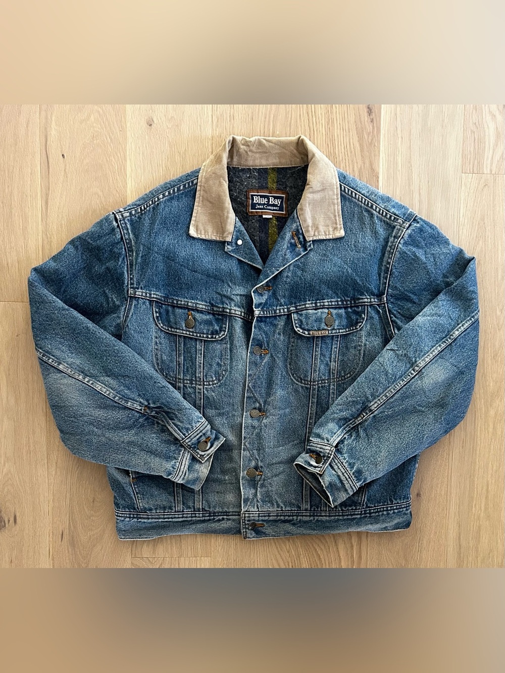 Vintage 90s Blue Bay Jean Company Blanket Lined Cord Collar Denim Jacket